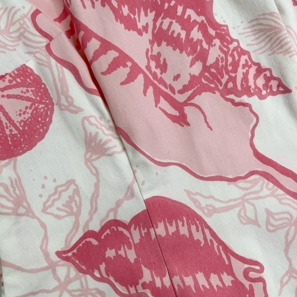Bahama Hand Prints Beach Cream & Pink Conch Shell Summer Vacation Mini Dress - Picture 5 of 16
